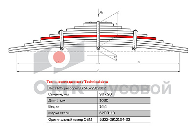 Лист №4 Рессора задняя для грузовиков производства ПАО КамАЗ 65115, 43118 11 листов